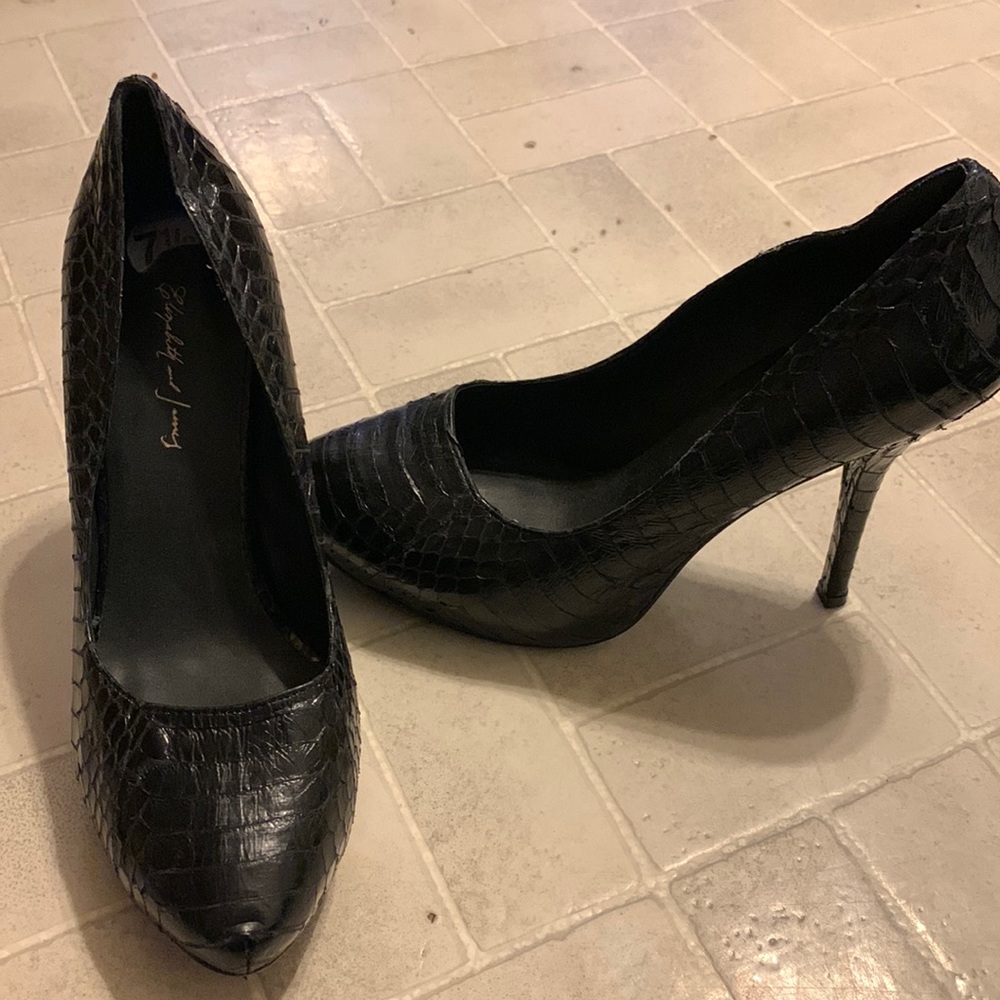 Elizabeth and James snakeskin pumps